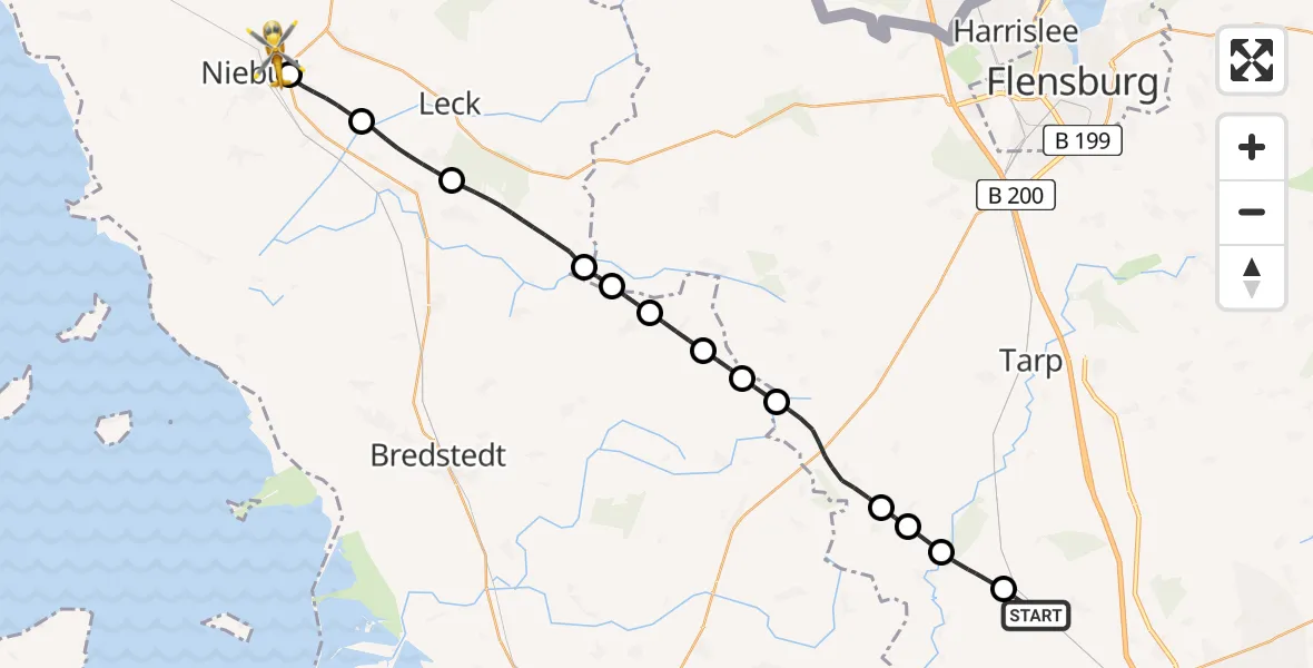 Routekaart van de vlucht: Rettungshubschrauber nach Niebüll, Klanxbüller Straße