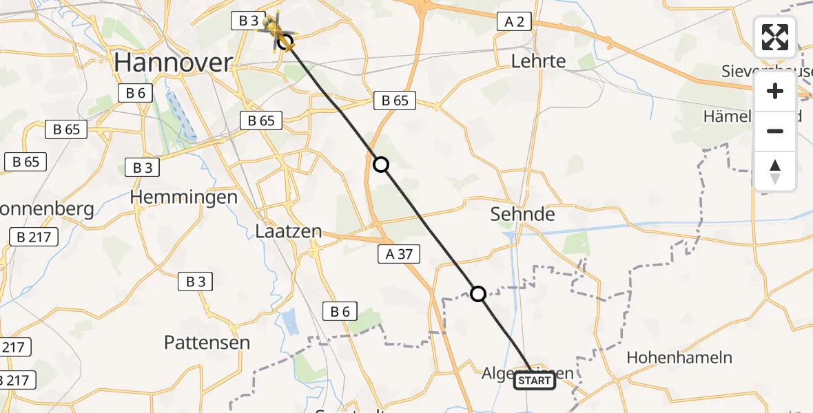 Routekaart van de vlucht: Rettungshubschrauber nach Hannover Luftrettung Hubschrauberlandeplatz (Christoph 4)