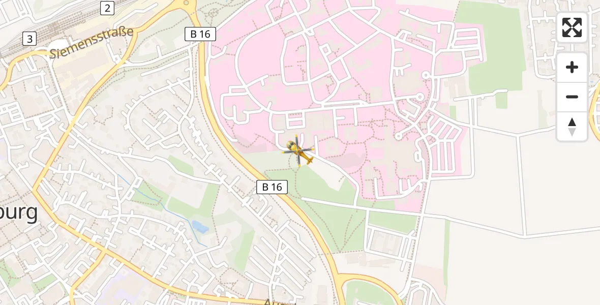 Flugroute Rettungshubschrauber Günzburg Hospital - Günzburg Hospital, 31 März 2026, 17:27