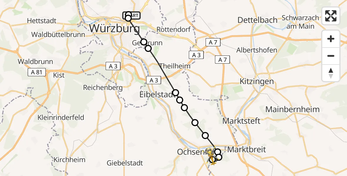 Routekaart van de vlucht: Rettungshubschrauber nach Ochsenfurt Hospital