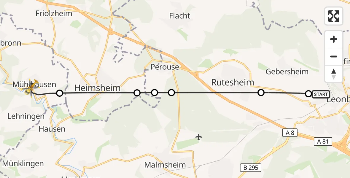 Flugroute Rettungshubschrauber Leonberg Hospital - Tiefenbronn, 31 März 2026, 17:40