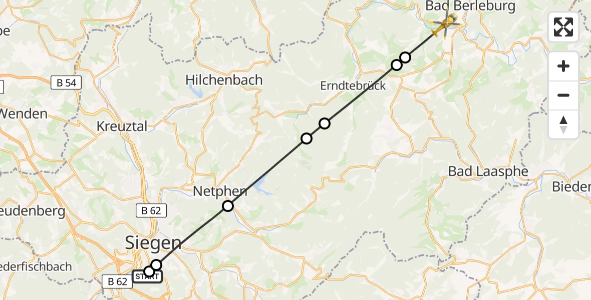 Flugroute Rettungshubschrauber Evangelisches Jung-Stilling Hospital - Bad Berleburg, 31 März 2026, 17:42
