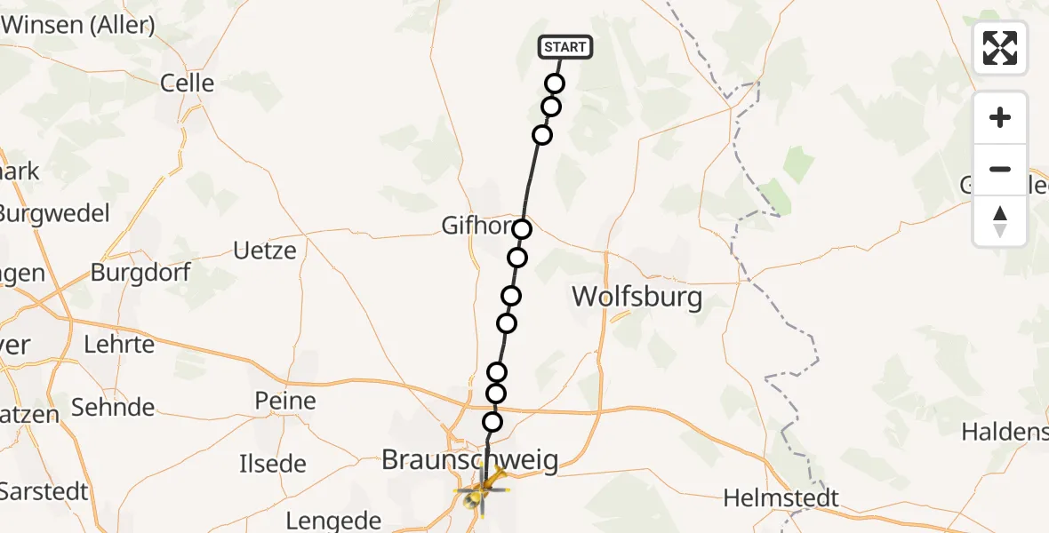 Routekaart van de vlucht: Rettungshubschrauber nach Braunschweig, Salzdahlumer Straße