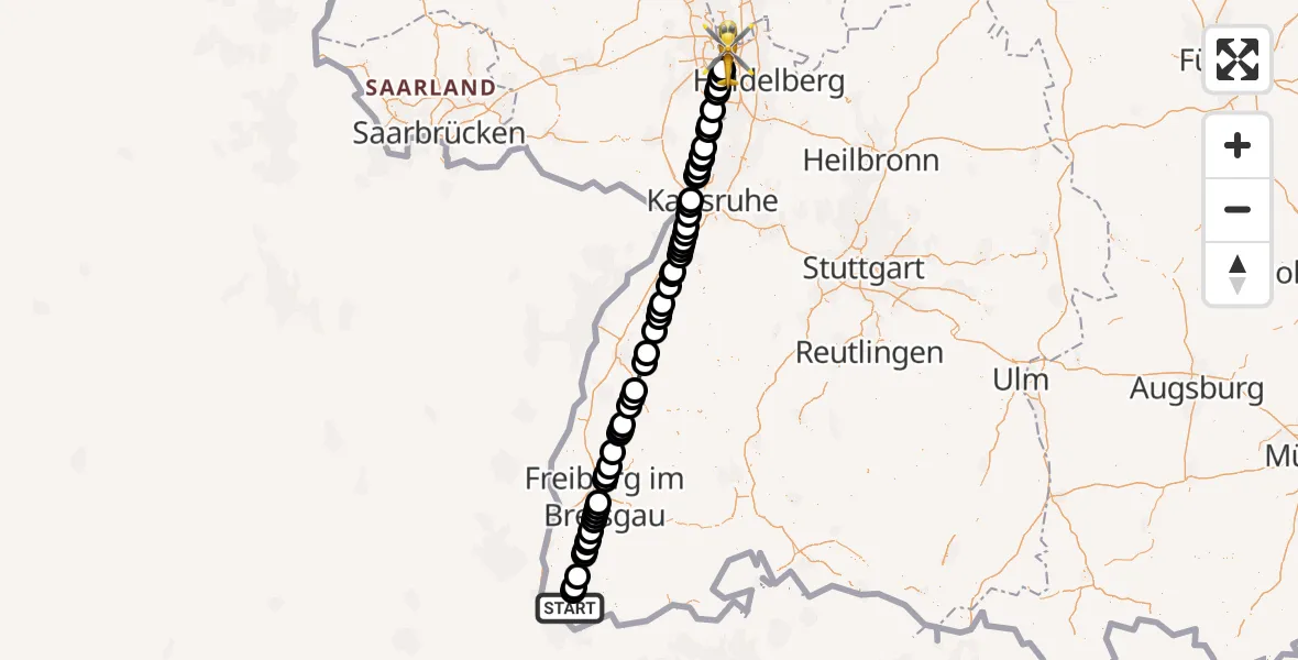 Flugroute Rettungshubschrauber Lörrach - Mannheim, 31 März 2026, 17:44