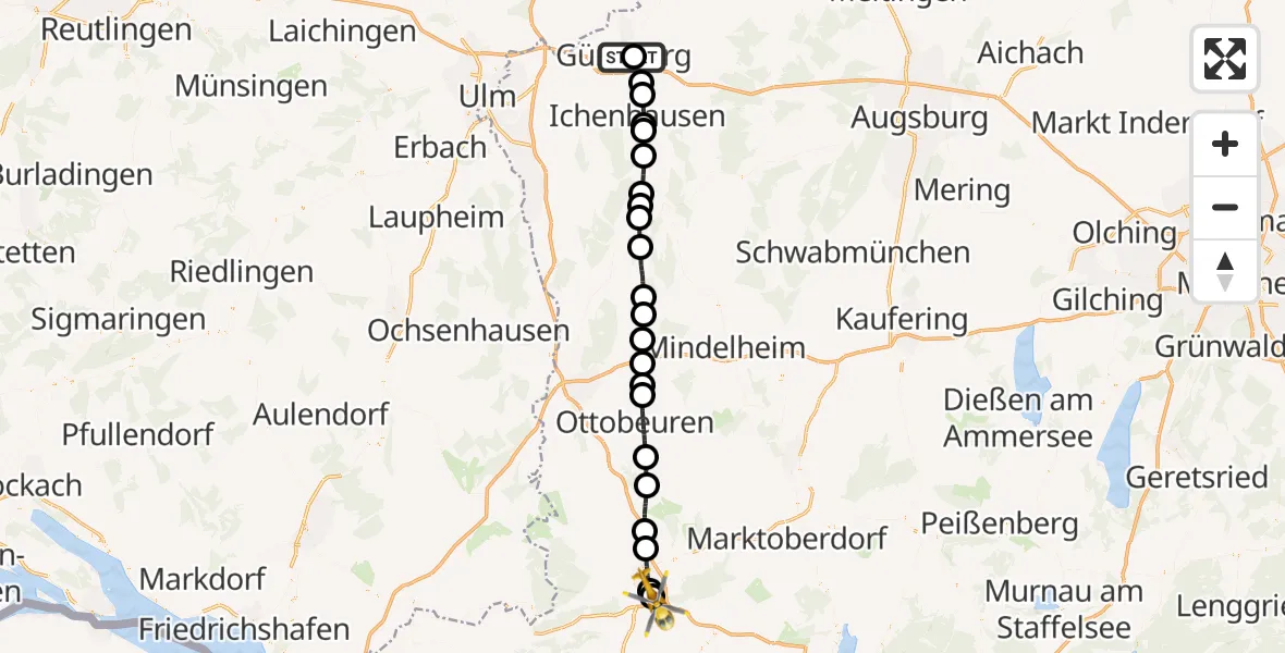 Routekaart van de vlucht: Rettungshubschrauber nach Kempten-Durach Flugplatz