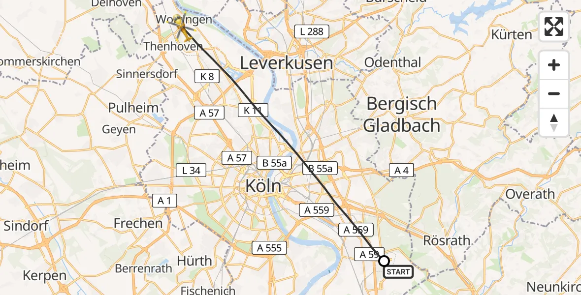 Flugroute Rettungshubschrauber Köln Bonn Flughafen - Köln, 31 März 2026, 17:56