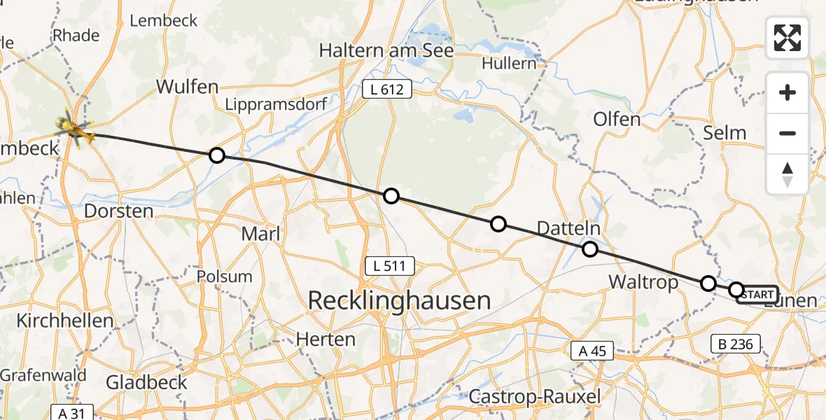 Routekaart van de vlucht: Rettungshubschrauber nach Dorsten, Freudenbergstraße
