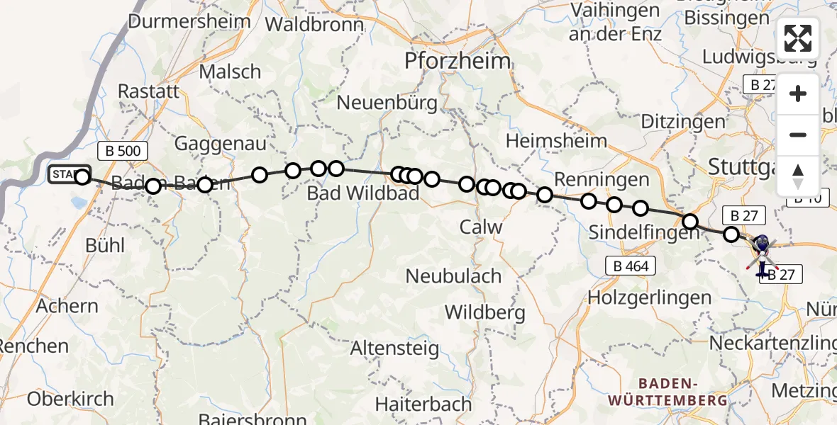 Routekaart van de vlucht: Polizeihubschrauber nach Flughafen Stuttgart