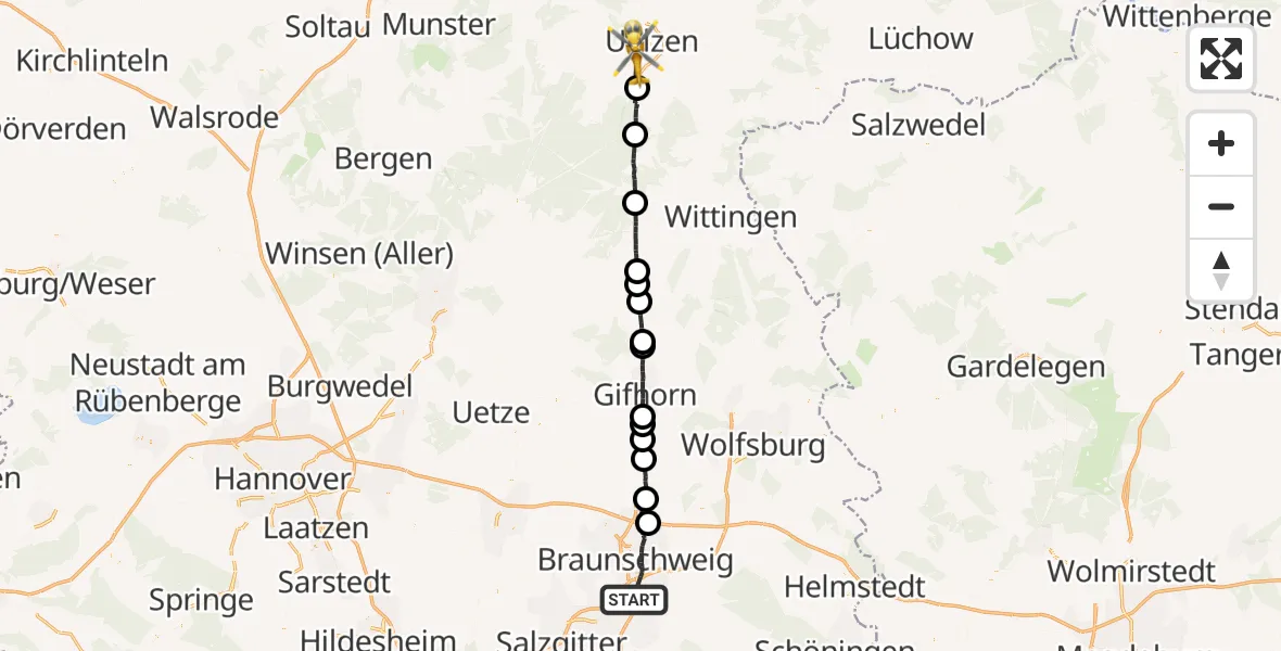 Flugroute Rettungshubschrauber Braunschweig - Uelzen, 31 März 2026, 18:11