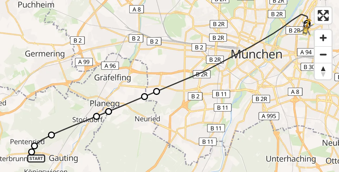 Routekaart van de vlucht: Rettungshubschrauber nach München Bogenhausen Hospital