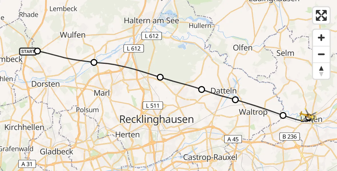 Routekaart van de vlucht: Rettungshubschrauber nach Sankt Marien Hospital
