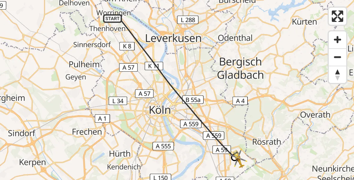 Flugroute Rettungshubschrauber Köln - Köln Bonn Flughafen, 31 März 2026, 18:34