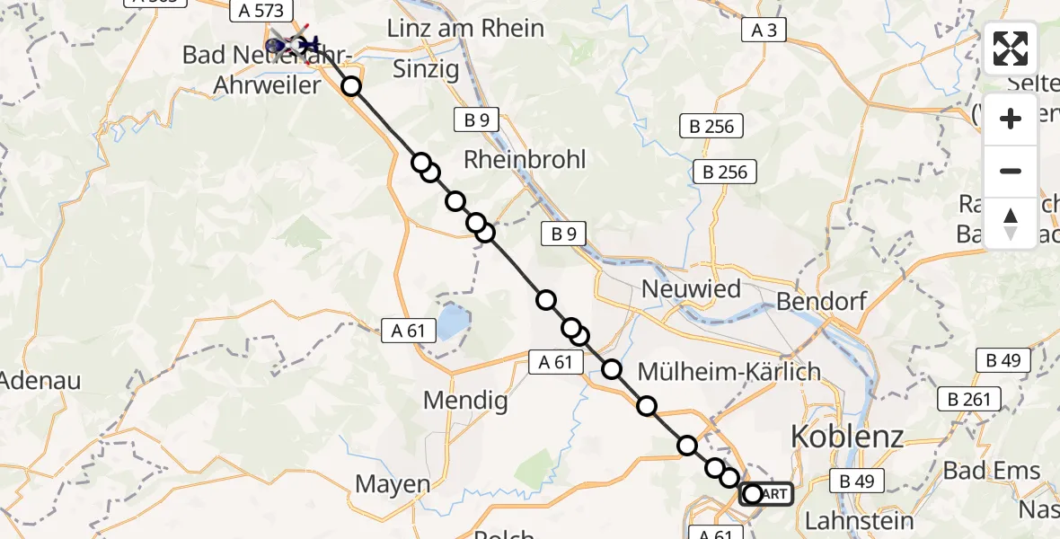 Flugroute Polizeihubschrauber Koblenz-Winningen Flugplatz - Bad Neuenahr-Ahrweiler Flugplatz, 31 März 2026, 18:41