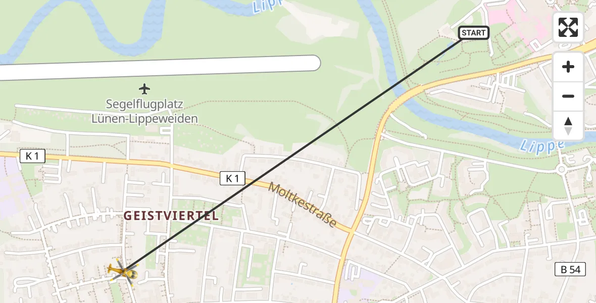 Flugroute Rettungshubschrauber Sankt Marien Hospital - Lünen, 31 März 2026, 18:46