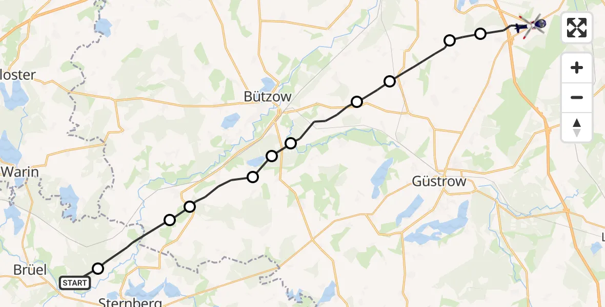 Routekaart van de vlucht: Polizeihubschrauber nach Laage, B 103