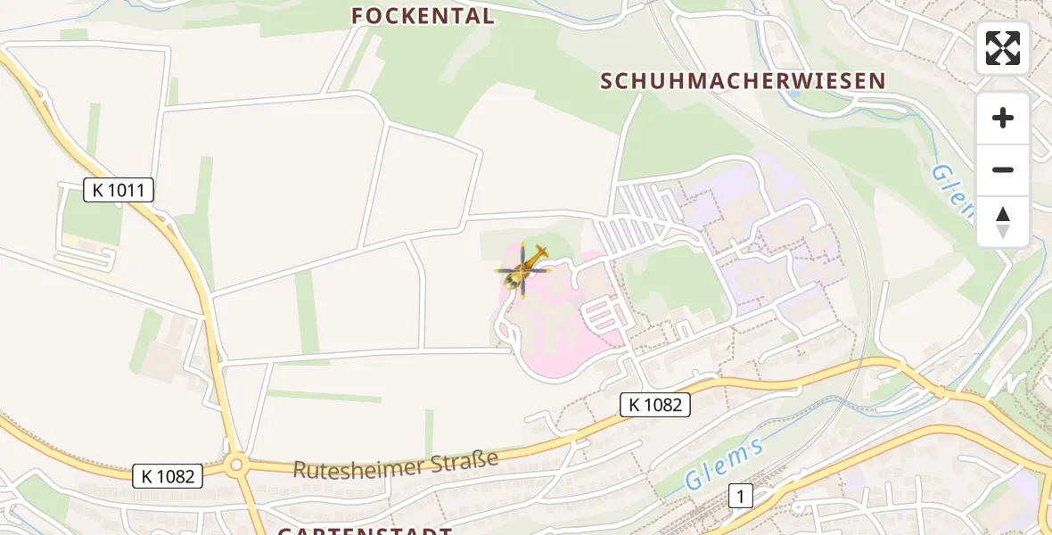 Flugroute Rettungshubschrauber Leonberg Hospital - Leonberg Hospital, 31 März 2026, 19:03
