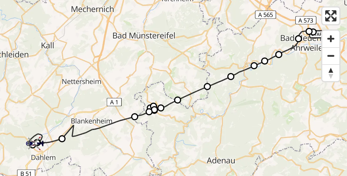 Routekaart van de vlucht: Polizeihubschrauber nach Dahlemer Binz Flugplatz