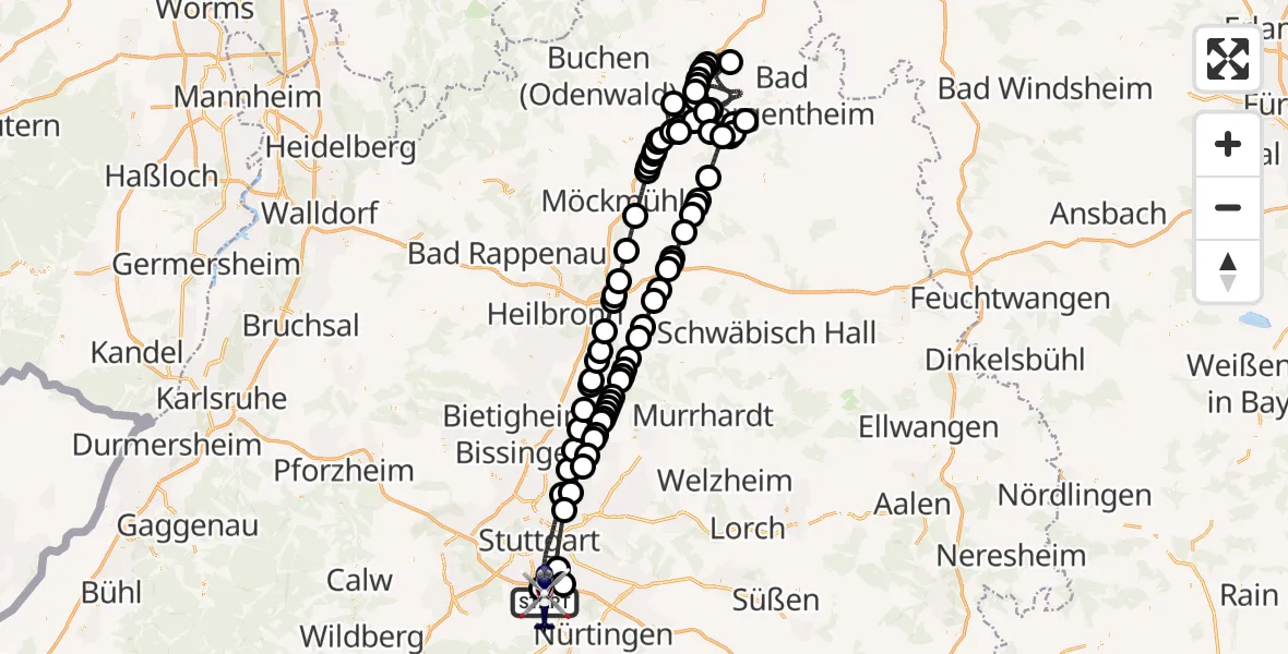 Flugroute Polizeihubschrauber Flughafen Stuttgart - Flughafen Stuttgart, 31 März 2026, 19:16