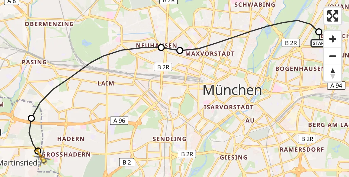 Flugroute Rettungshubschrauber München Bogenhausen Hospital - DRF Air Rescue München Hubschrauberlandeplatz, 31 März 2026, 19:20