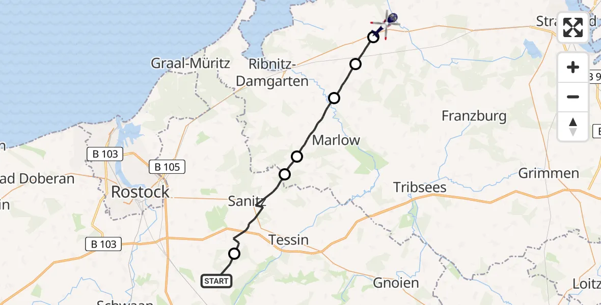 Routekaart van de vlucht: Polizeihubschrauber nach Divitz-Spoldershagen