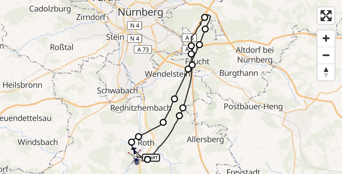 Flugroute Polizeihubschrauber Roth - Roth, 31 März 2026, 20:01