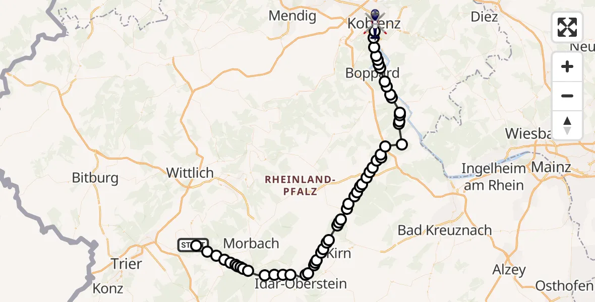 Routekaart van de vlucht: Polizeihubschrauber nach Koblenz, Kaiserin-Augusta-Anlagen