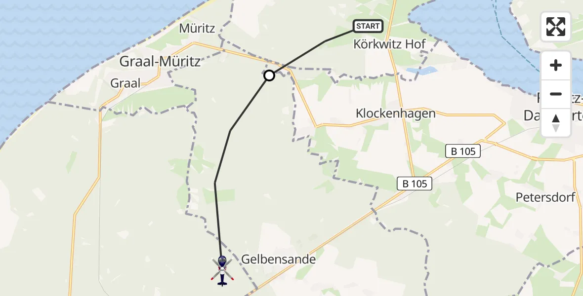 Routekaart van de vlucht: Polizeihubschrauber nach Rostock, Meyershausstellenschneise