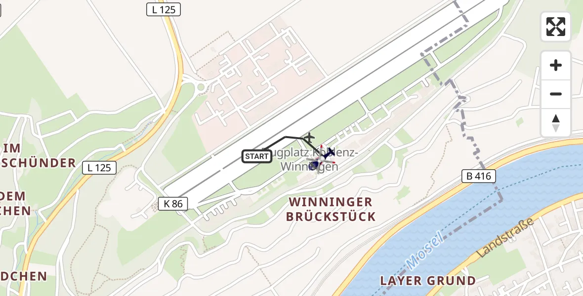 Flugroute Polizeihubschrauber Koblenz-Winningen Flugplatz - Koblenz-Winningen Flugplatz, 31 März 2026, 21:14