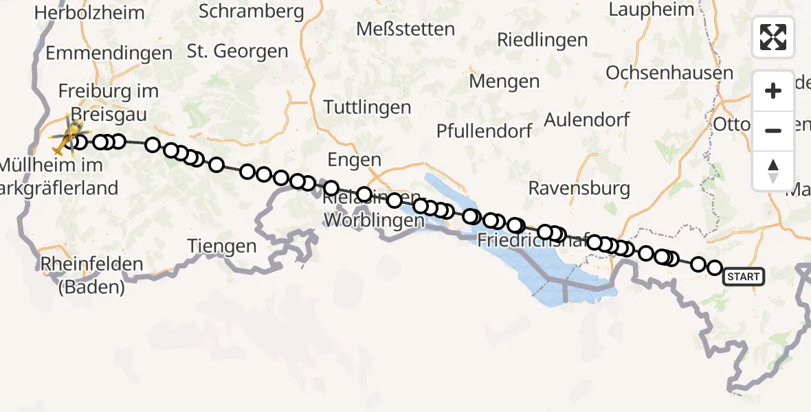 Flugroute Rettungshubschrauber Immenstadt i.Allgäu - Bad Krozingen, 31 März 2026, 21:22