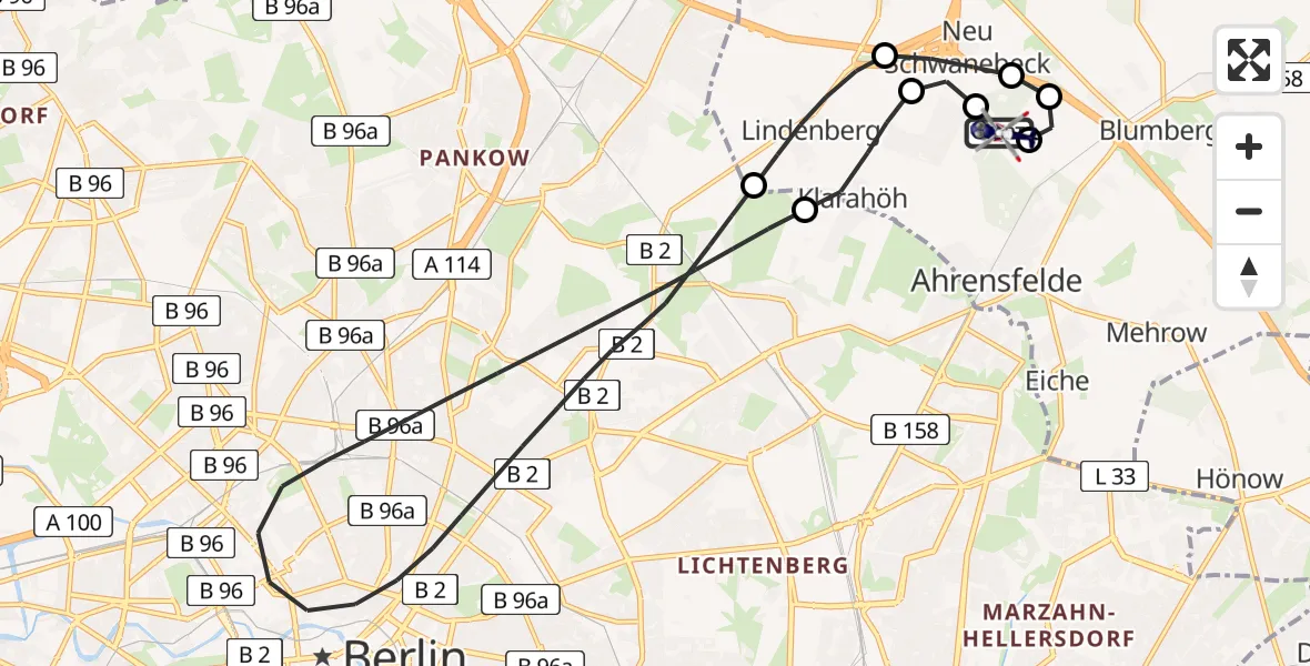 Flugroute Polizeihubschrauber Ahrensfelde Hubschrauberlandeplatz - Ahrensfelde Hubschrauberlandeplatz, 31 März 2026, 22:34