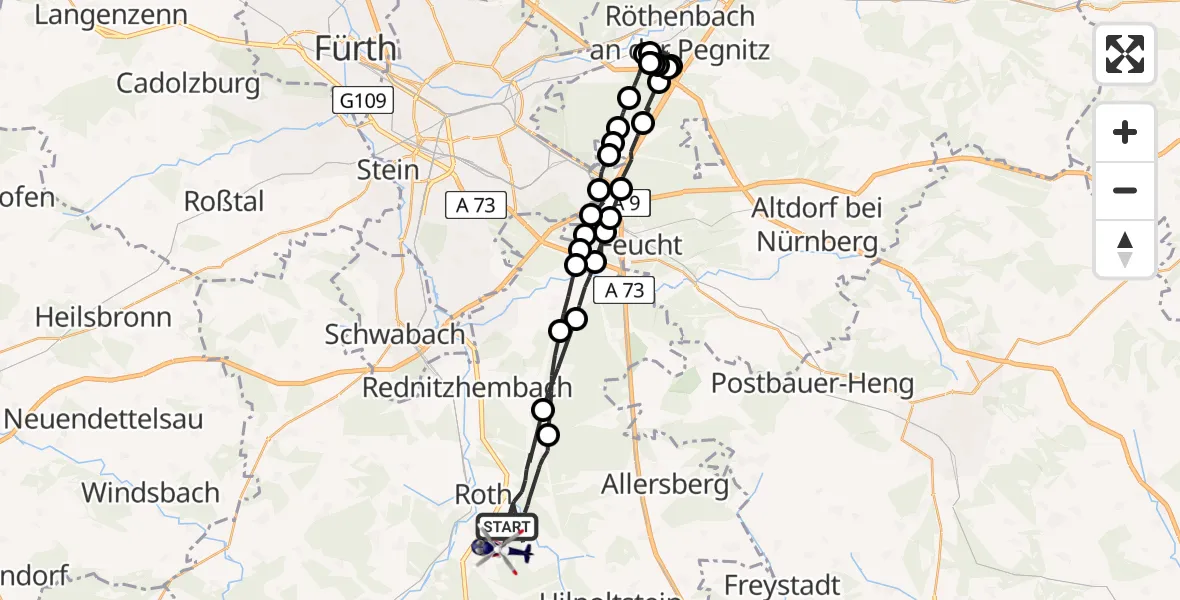 Flugroute Polizeihubschrauber Roth - Flugplatz Roth, 31 März 2026, 22:44