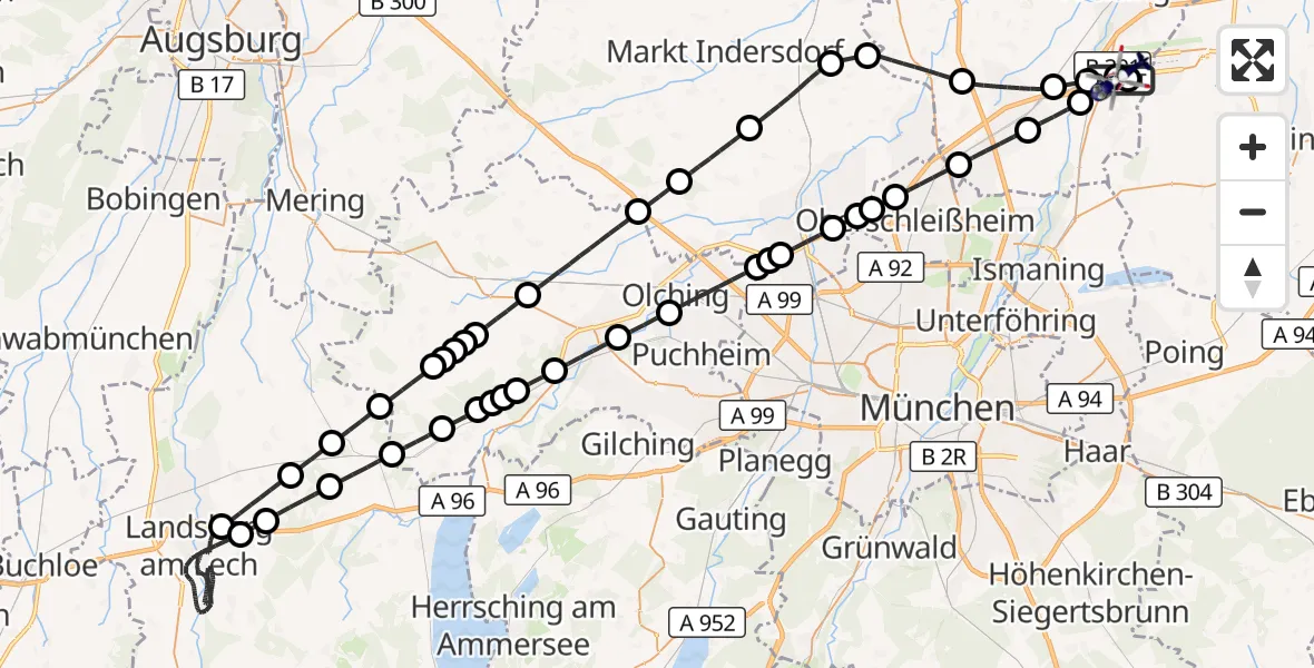 Flugroute Polizeihubschrauber München Flughafen - München Flughafen, 31 März 2026, 22:56