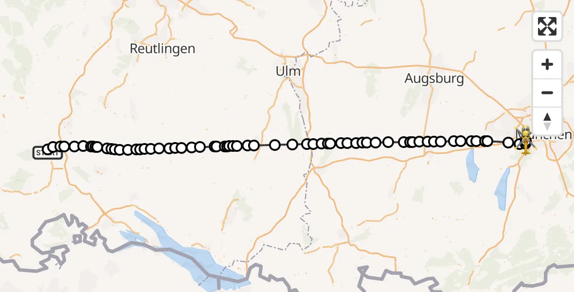 Flugroute Rettungshubschrauber DRF Air Rescue Station Villingen-Schwenningen Hubschrauberlandeplatz (Christoph 11) - DRF Air Rescue München Hubschrauberlandeplatz, 31 März 2026, 23:19