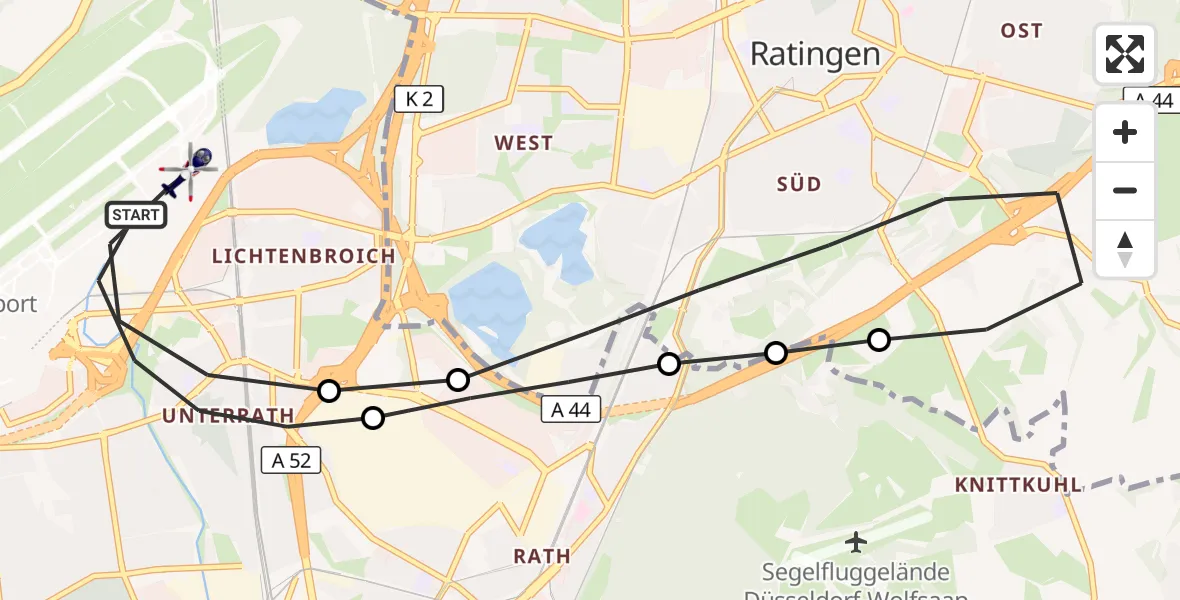 Flugroute Polizeihubschrauber Düsseldorf Flughafen - Düsseldorf Flughafen, 31 März 2026, 23:35