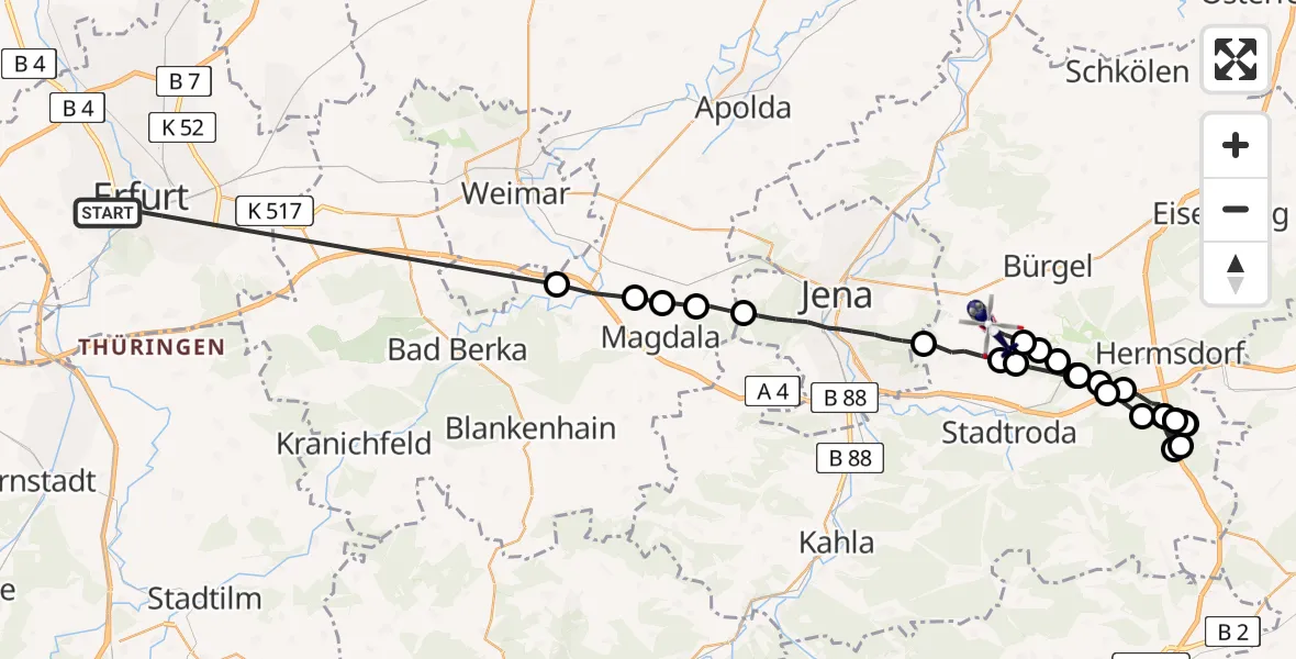 Flugroute Polizeihubschrauber Erfurt - Schöngleina, 01 April 2026, 00:42