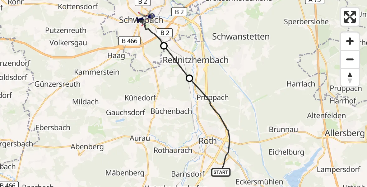 Flugroute Polizeihubschrauber Roth - Schwabach, 01 April 2026, 01:13