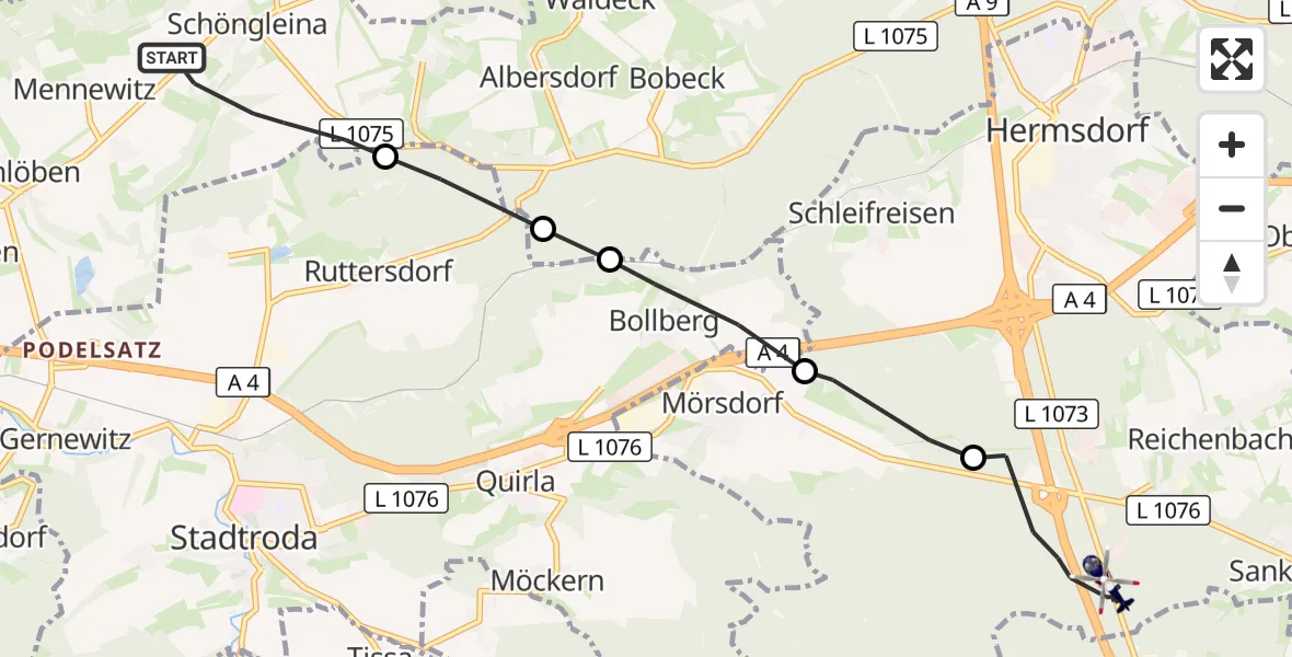 Flugroute Polizeihubschrauber Schöngleina - St. Gangloff, 01 April 2026, 02:25