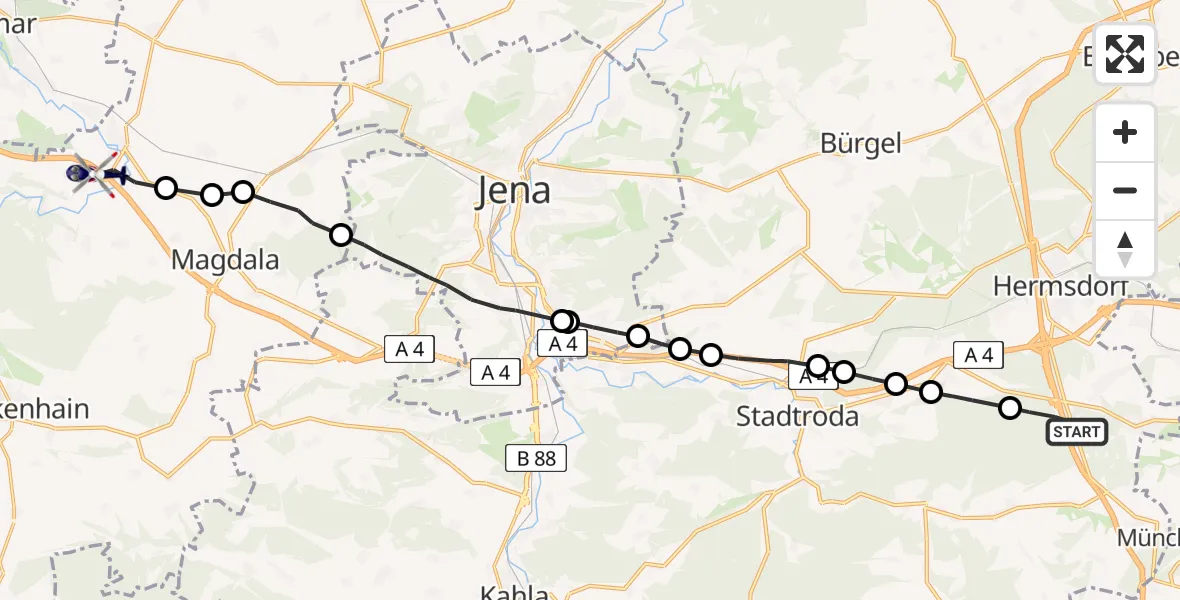 Routekaart van de vlucht: Polizeihubschrauber nach Mellingen, A 4