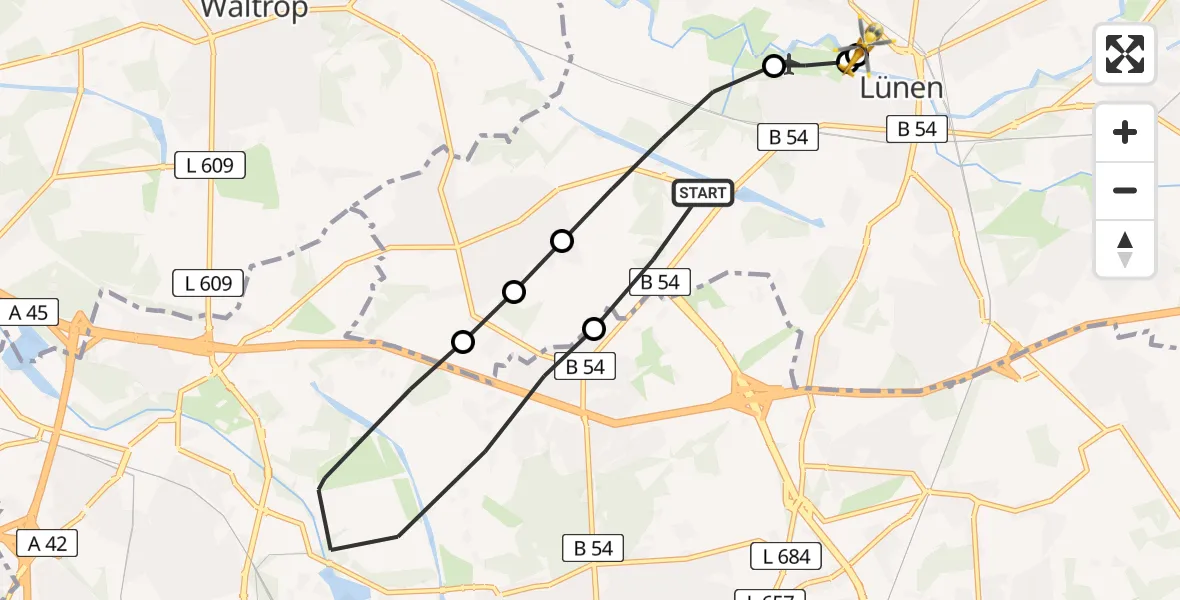 Flugroute Rettungshubschrauber Lünen - Sankt Marien Hospital, 01 April 2026, 05:05