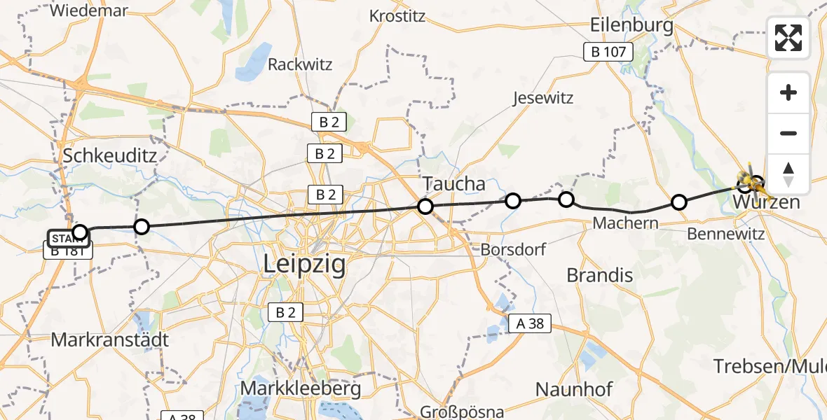 Routekaart van de vlucht: Rettungshubschrauber nach Wurzen Hospital