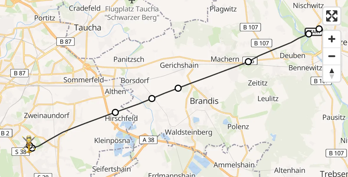 Routekaart van de vlucht: Rettungshubschrauber nach Leipzig Heart Center Rooftop Hubschrauberlandeplatz
