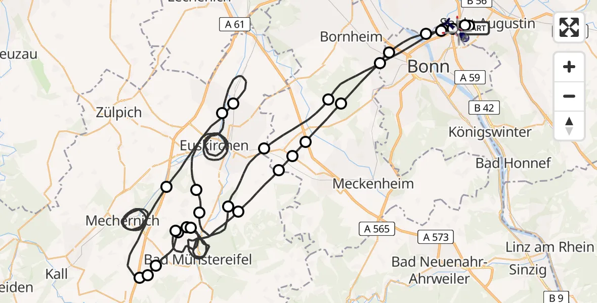 Routekaart van de vlucht: Polizeihubschrauber nach Sankt Augustin, A 59