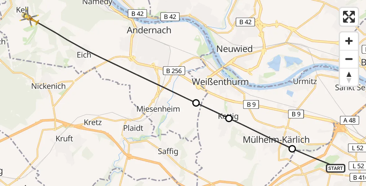Flugroute Rettungshubschrauber Koblenz - Andernach, 01 April 2026, 06:13