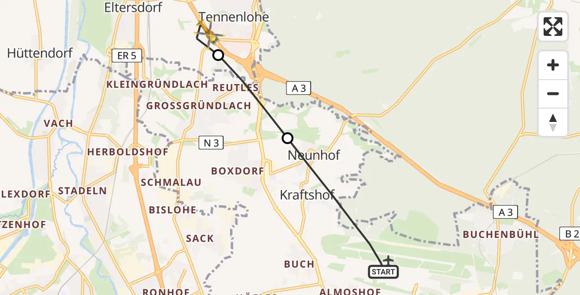 Routekaart van de vlucht: Rettungshubschrauber nach Erlangen, A 3