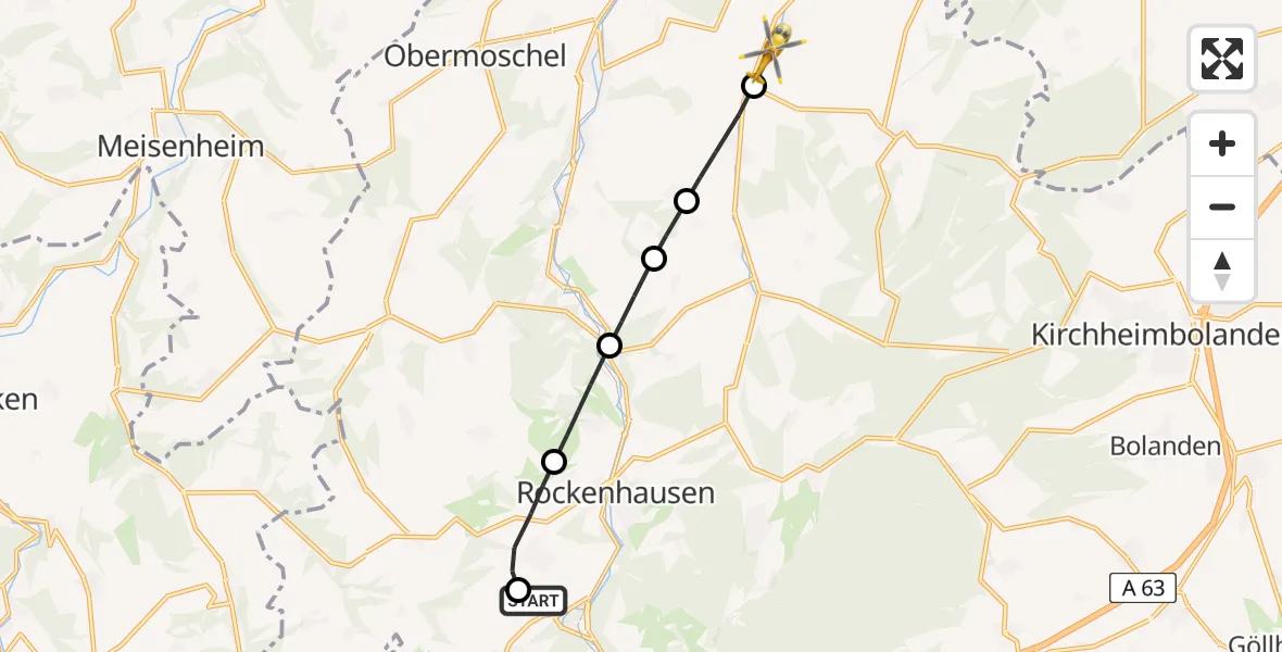 Flugroute Rettungshubschrauber Imsweiler UL - Oberhausen an der Appel, 01 April 2026, 06:27