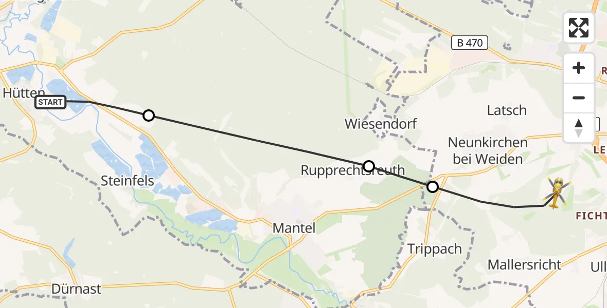 Routekaart van de vlucht: Rettungshubschrauber nach Weiden i.d.OPf., Zur Spitalöd