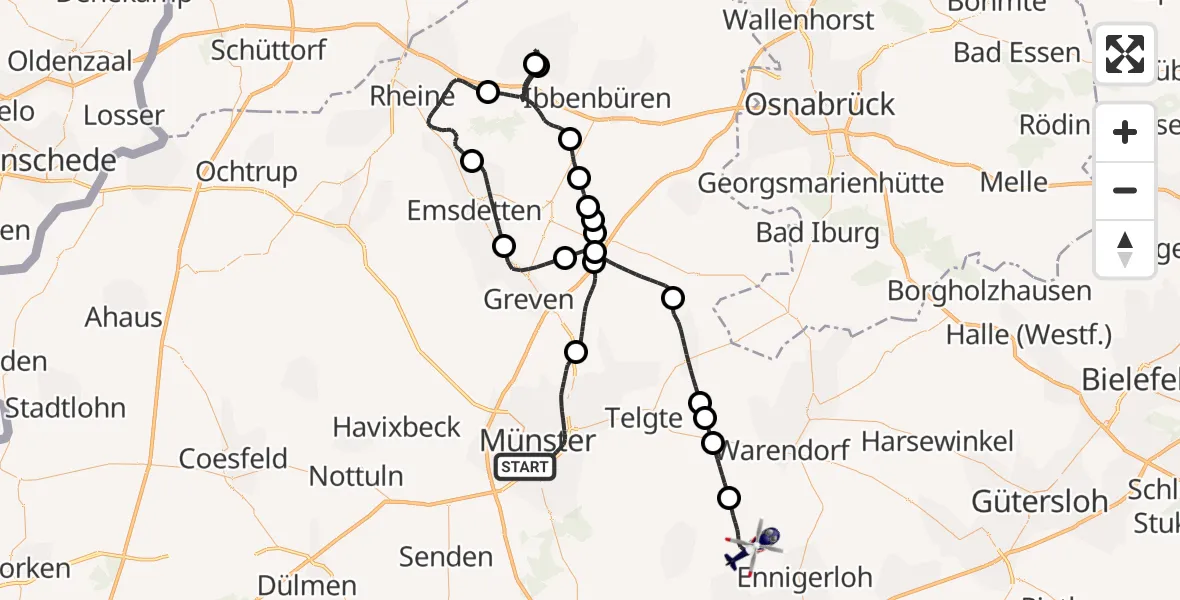 Flugroute Polizeihubschrauber Münster - Warendorf, 01 April 2026, 06:59