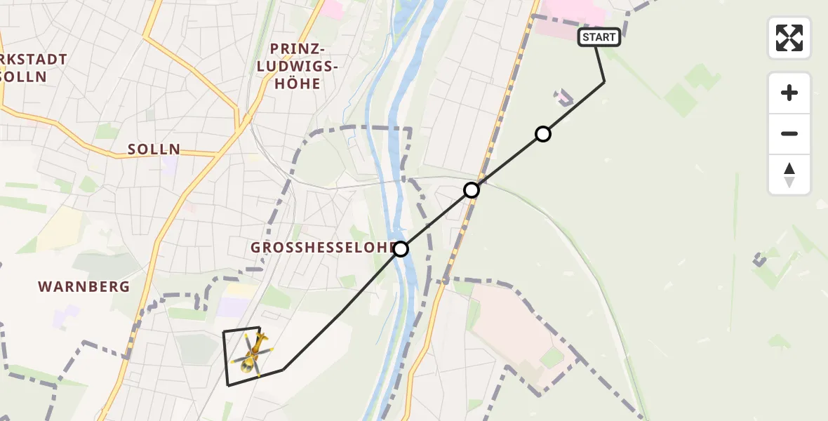 Flugroute Rettungshubschrauber ADAC Air Rescue Center Hubschrauberlandeplatz (Christoph 1) - Pullach i.Isartal, 01 April 2026, 07:12