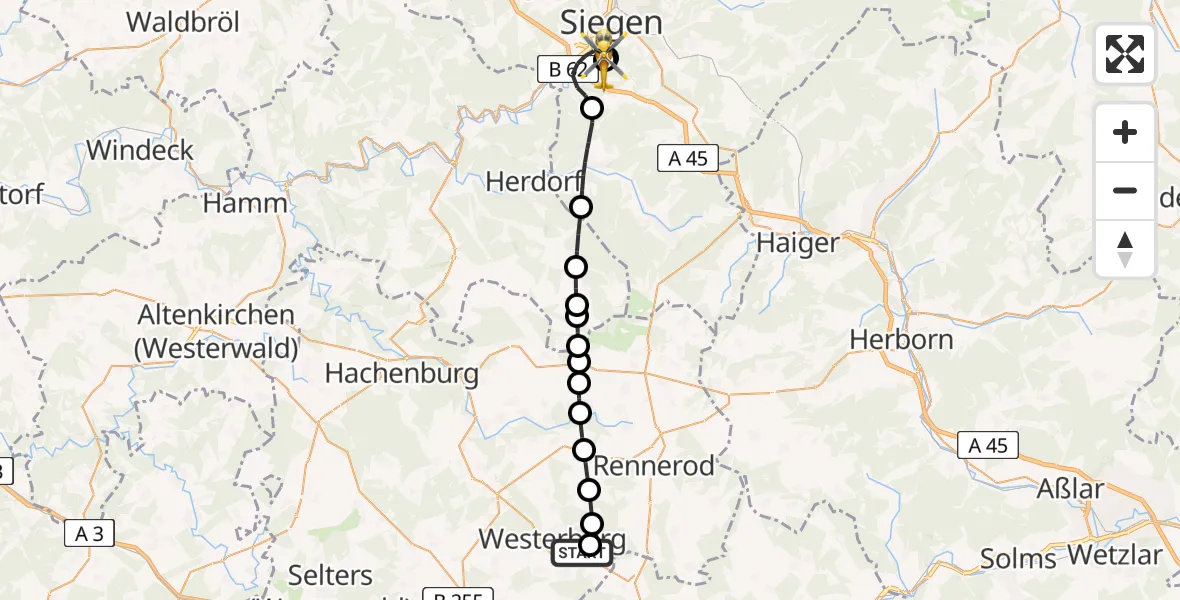 Routekaart van de vlucht: Rettungshubschrauber nach Evangelisches Jung-Stilling Hospital