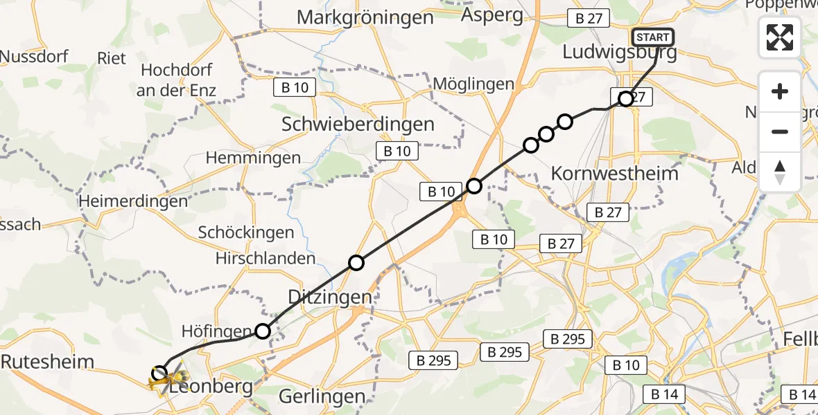 Routekaart van de vlucht: Rettungshubschrauber nach Leonberg Hospital